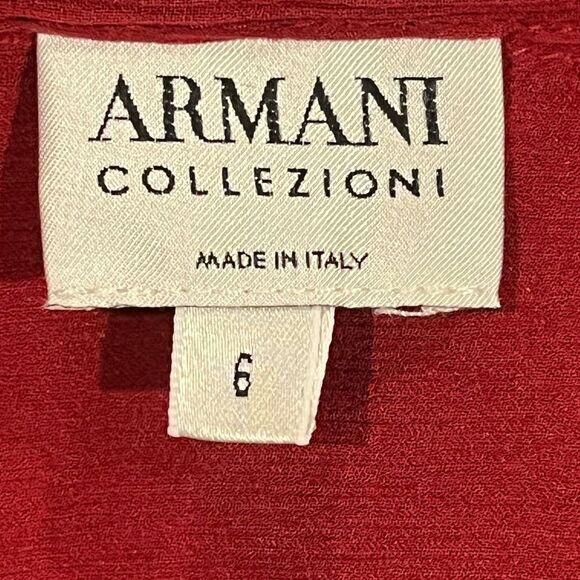 Armani Collezioni Silk Red Button Down Shirt Notched Collar Size 6 - Picture 4 of 9